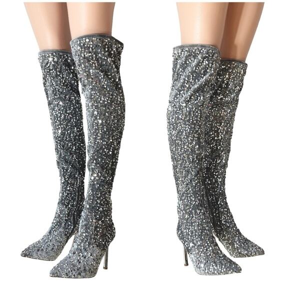 NIB Steve Madden Vivee Sequin Over-The-Knee Dress Boots Size 9.5 $149 - Picture 6 of 9